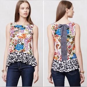Anthropologie Postmark Cultivar Tank Top Peplum Mixed Floral Polkq Dot Bow